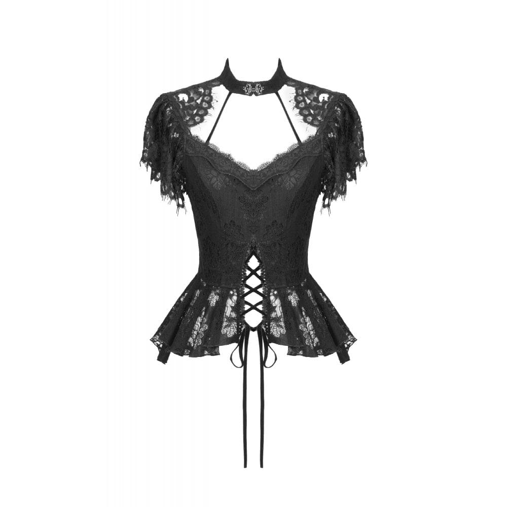 Punk Design Women's Gothic Cut-out Lace-up Top