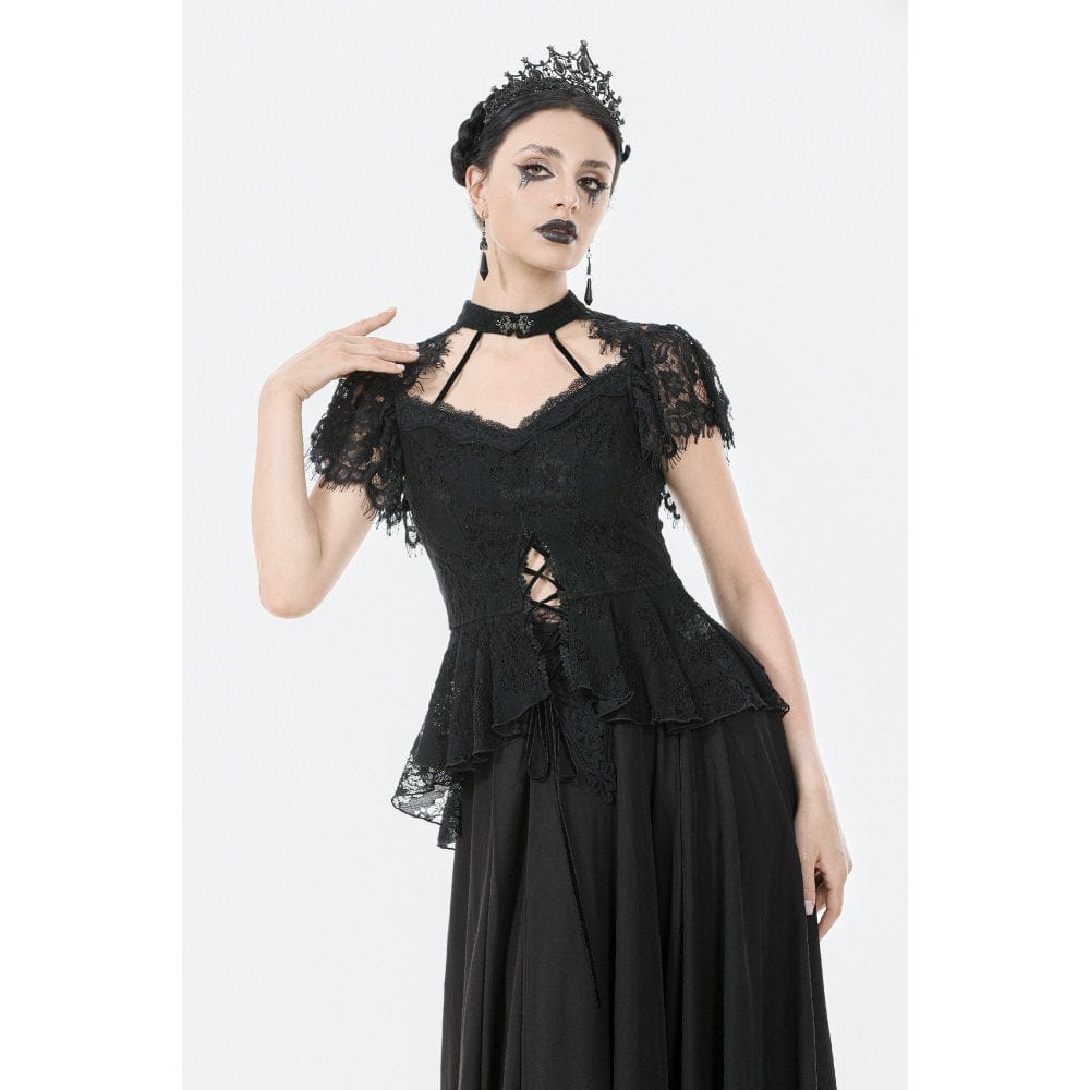 Punk Design Women's Gothic Cut-out Lace-up Top