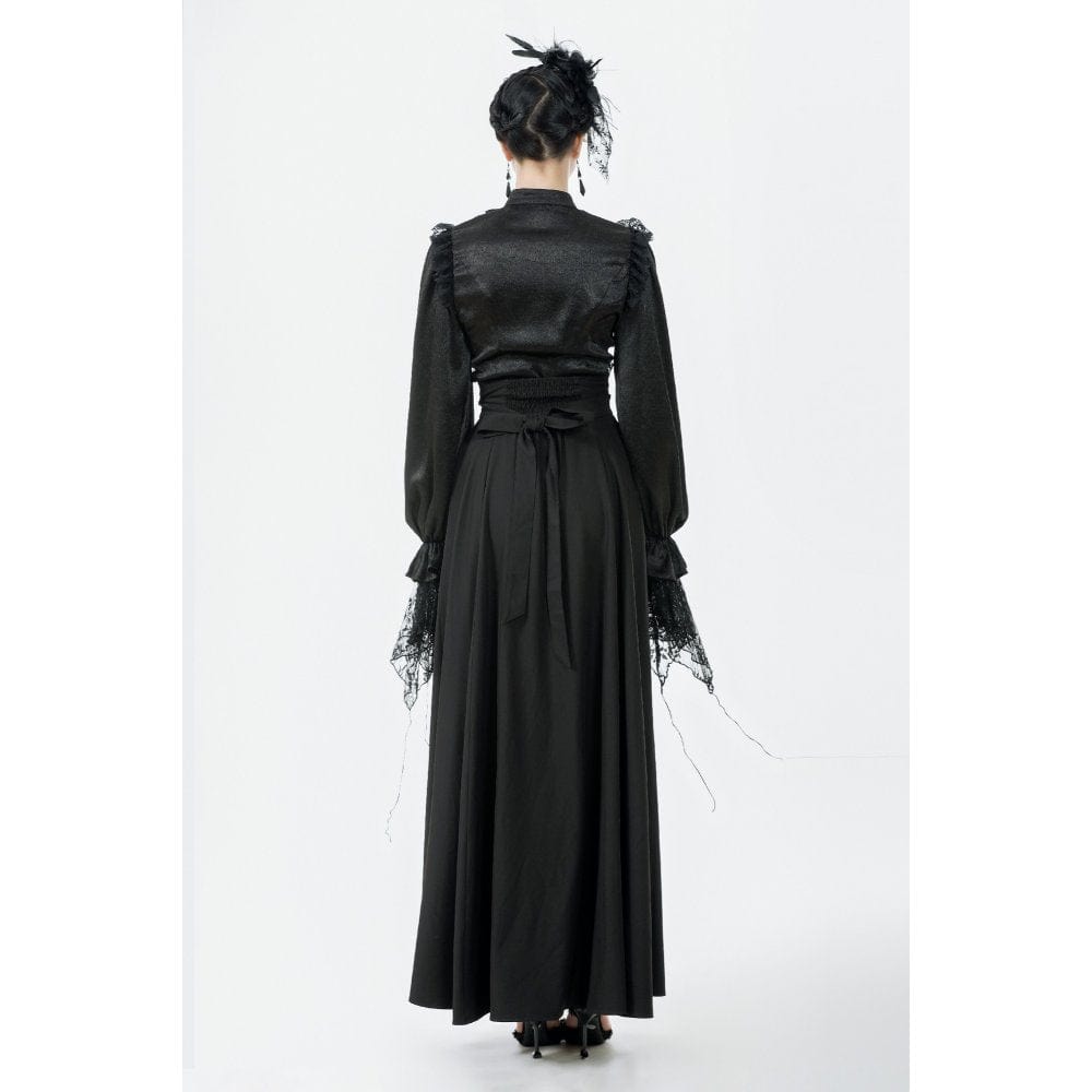 Punk Design Women's Gothic Embroidered Pleated Maxi Skirt