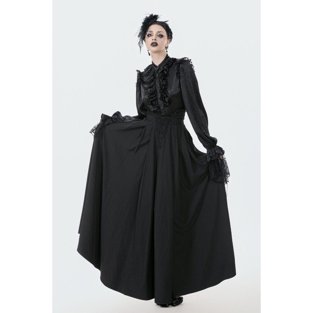 Punk Design Women's Gothic Embroidered Pleated Maxi Skirt