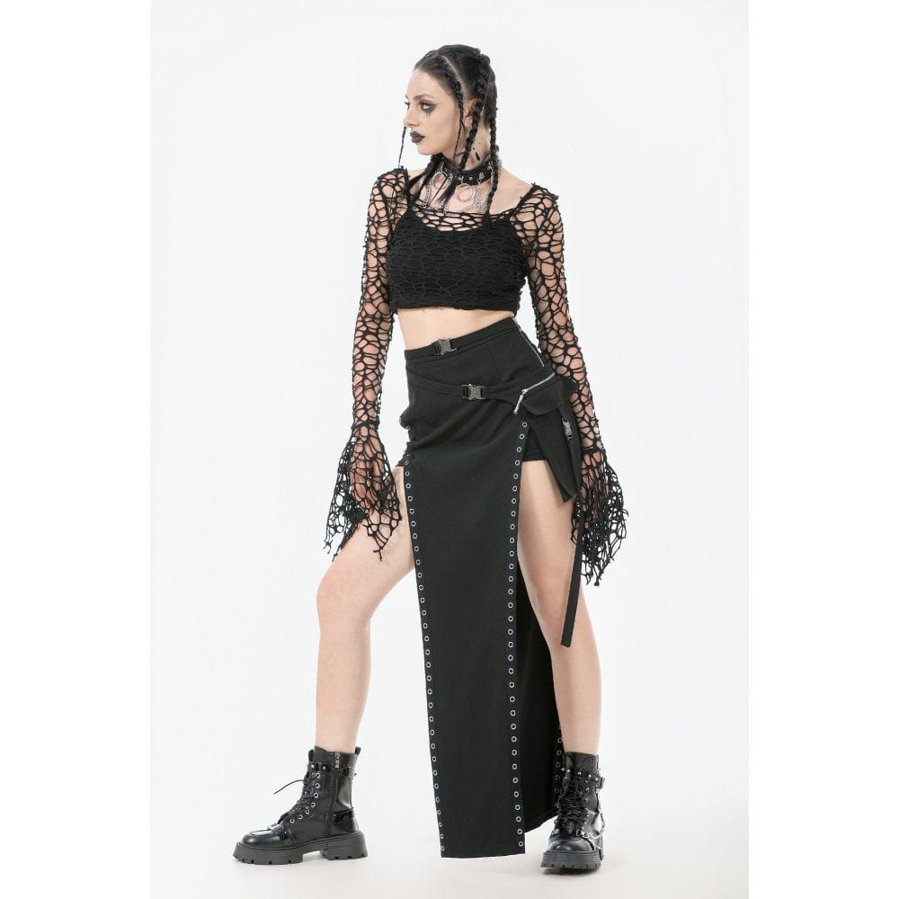 Punk Design Women's Gothic Hollow-out Flared Sleeved Crop Top
