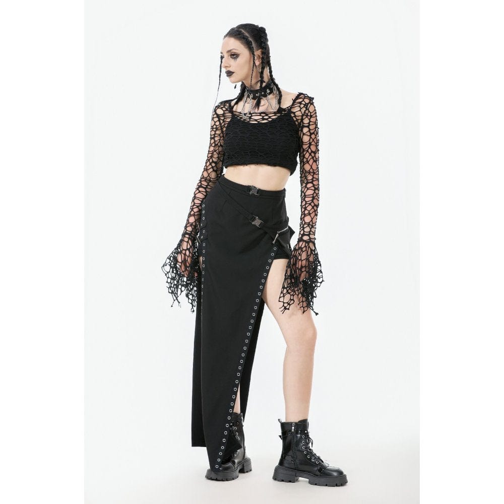 Punk Design Women's Gothic Hollow-out Flared Sleeved Crop Top
