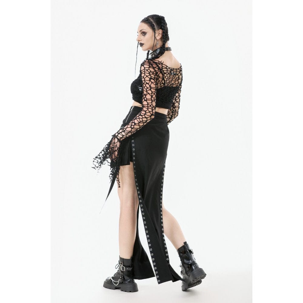 Punk Design Women's Gothic Hollow-out Flared Sleeved Crop Top