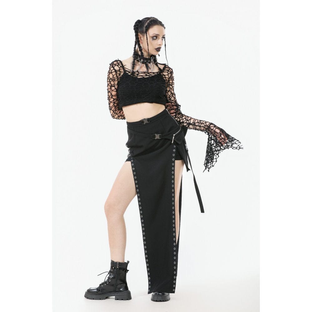 Punk Design Women's Gothic Hollow-out Flared Sleeved Crop Top
