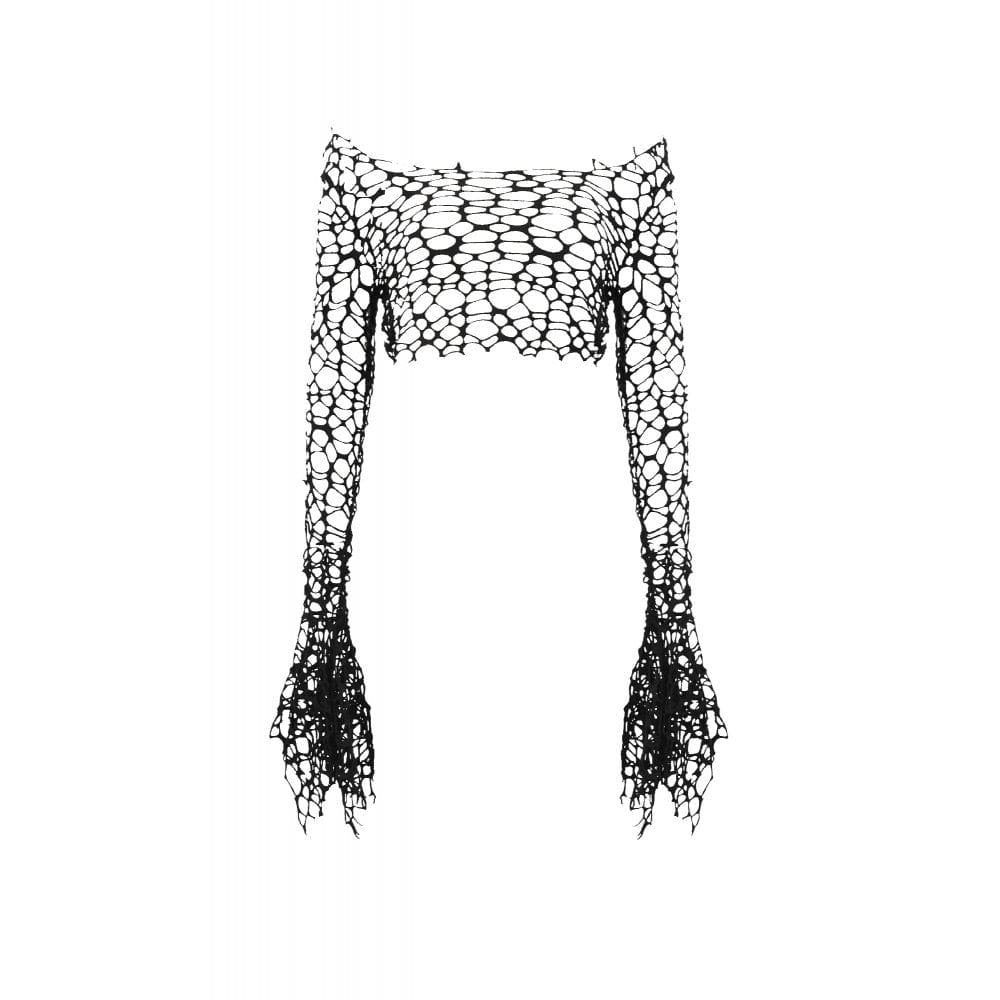 Punk Design Women's Gothic Hollow-out Flared Sleeved Crop Top