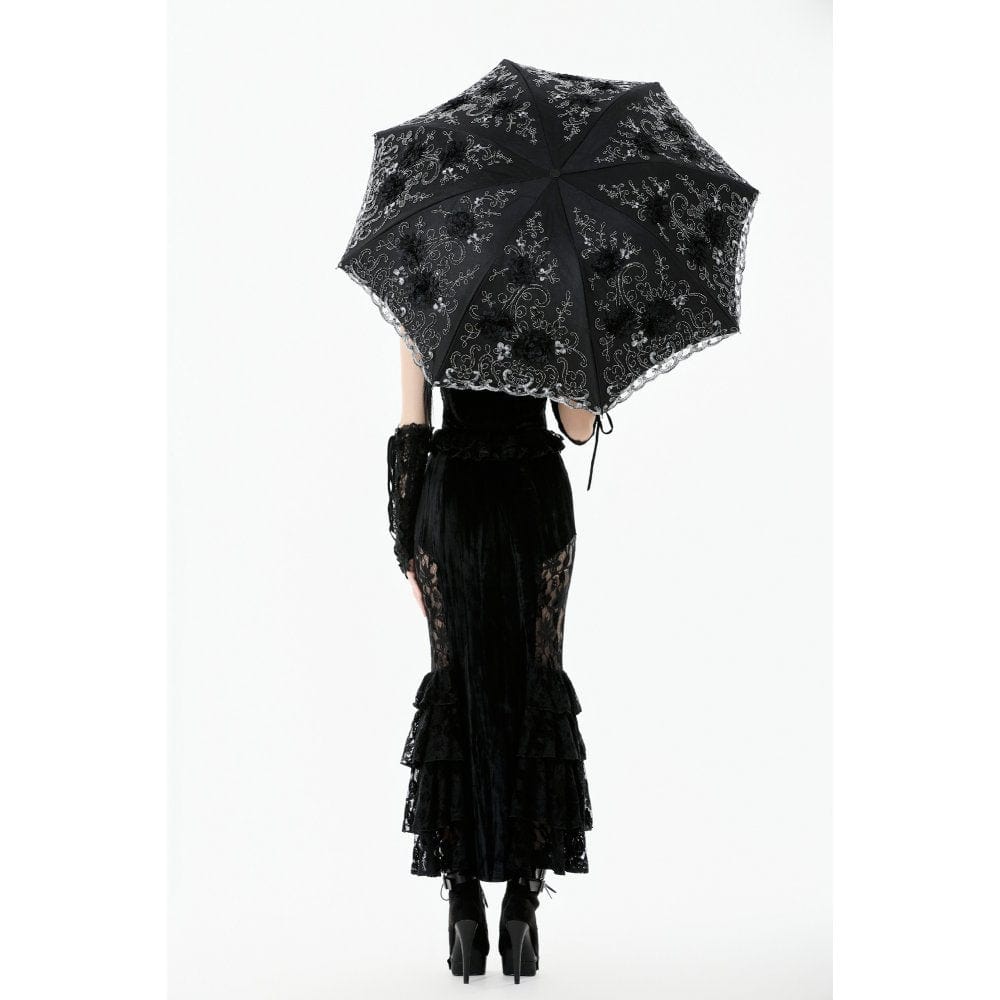 Punk Design Women's Gothic Lace Embroidered Floral Umbrella