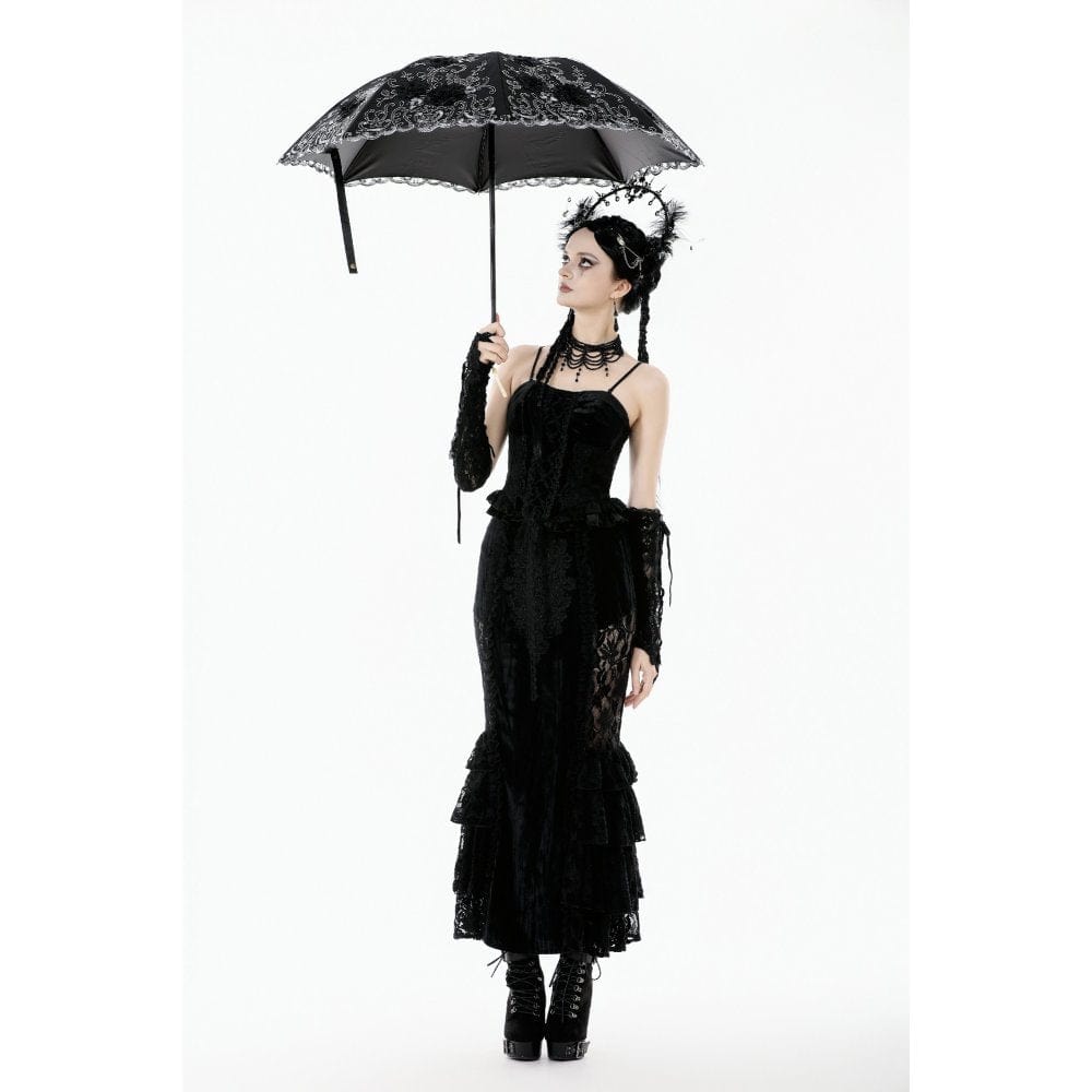 Punk Design Women's Gothic Lace Embroidered Floral Umbrella