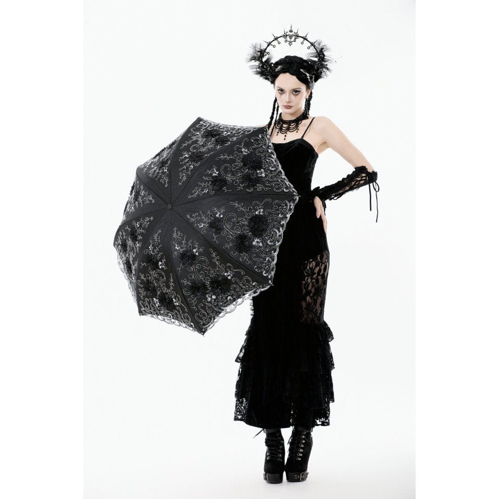 Punk Design Women's Gothic Lace Embroidered Floral Umbrella