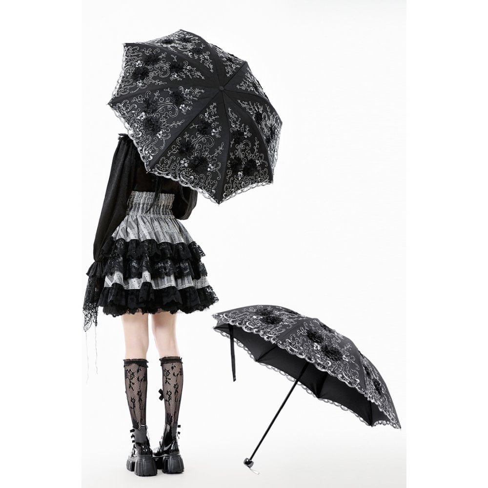 Punk Design Women's Gothic Lace Embroidered Floral Umbrella