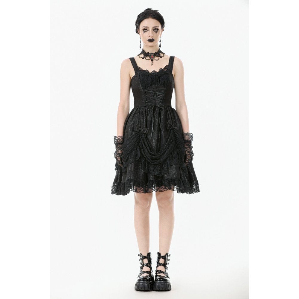 Punk Design Women's Gothic Lace-up Bowknot Ruched Slip Dress