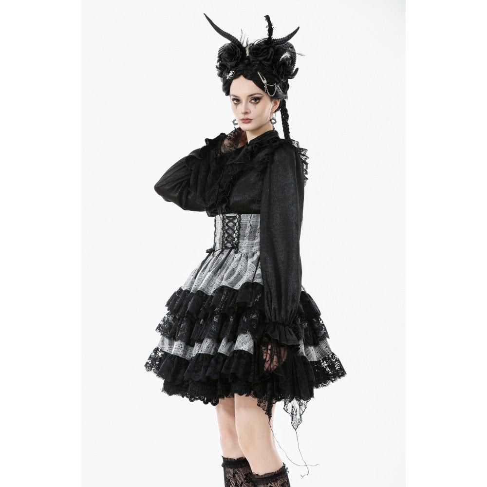 Punk Design Women's Gothic Layered Hem Lace-up High-Waist Skirt