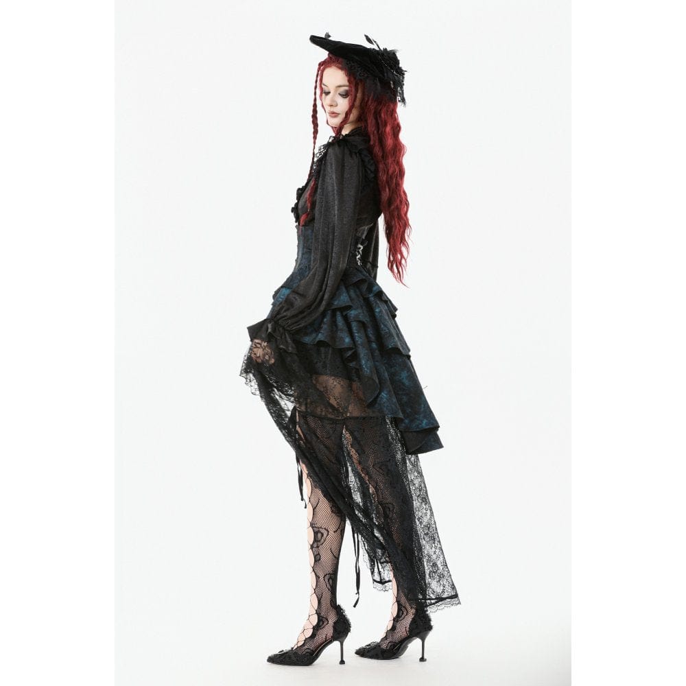 Punk Design Women's Gothic Layered Irregular Hem Buckle Skirt