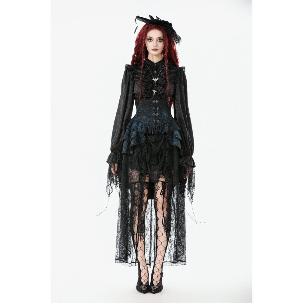 Punk Design Women's Gothic Layered Irregular Hem Buckle Skirt