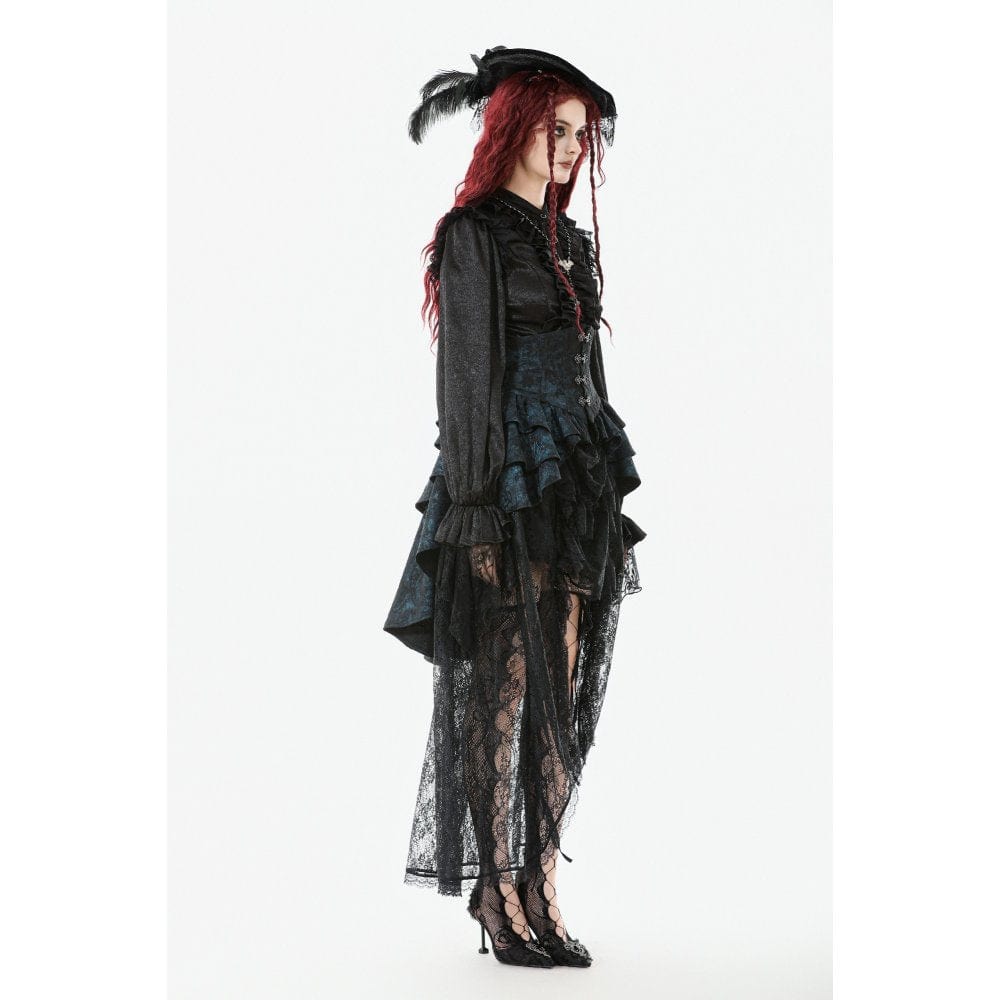 Punk Design Women's Gothic Layered Irregular Hem Buckle Skirt