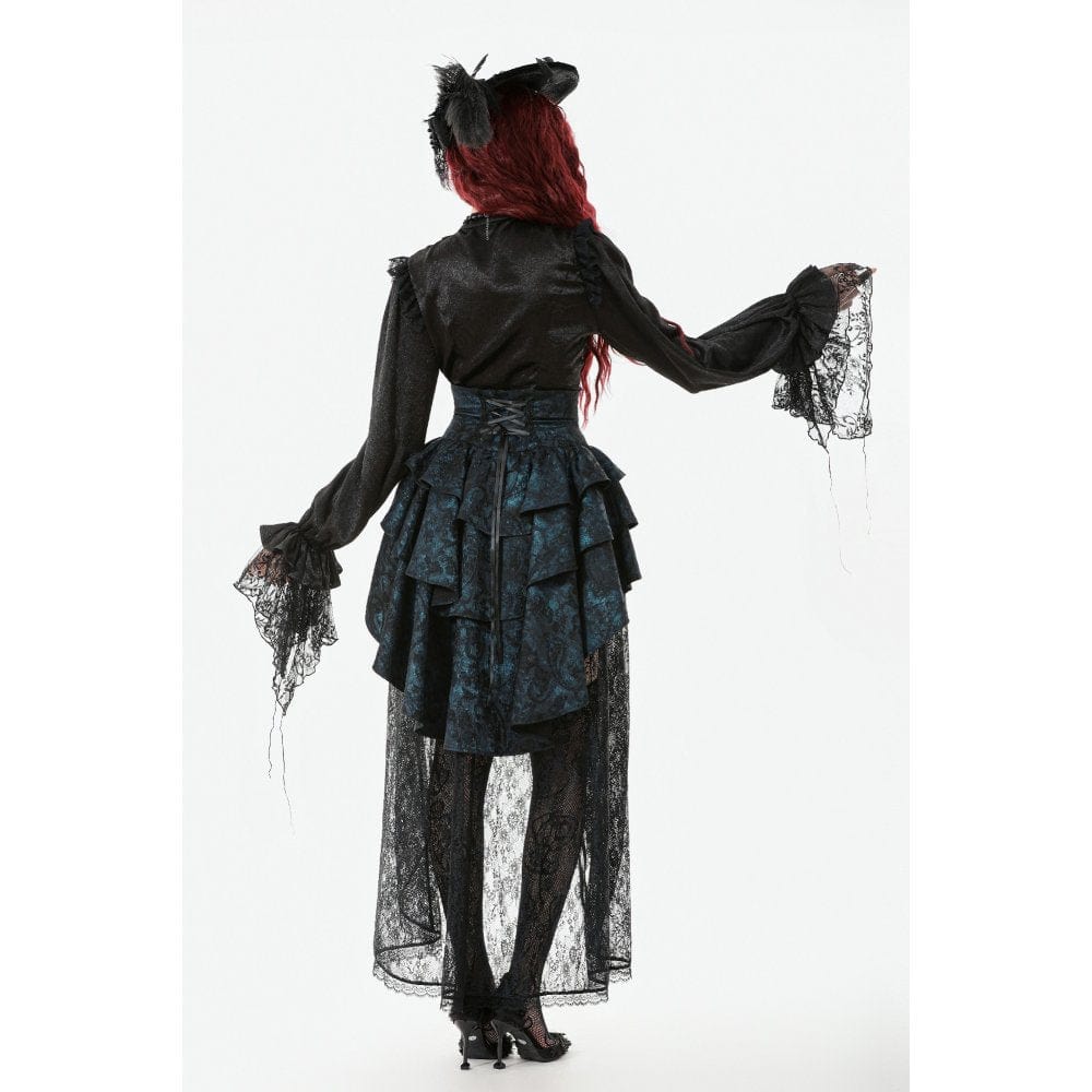 Punk Design Women's Gothic Layered Irregular Hem Buckle Skirt
