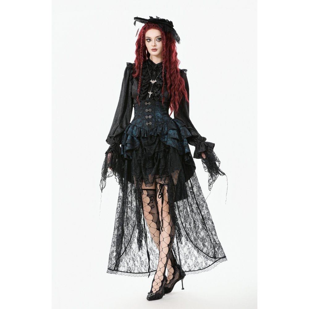 Punk Design Women's Gothic Layered Irregular Hem Buckle Skirt