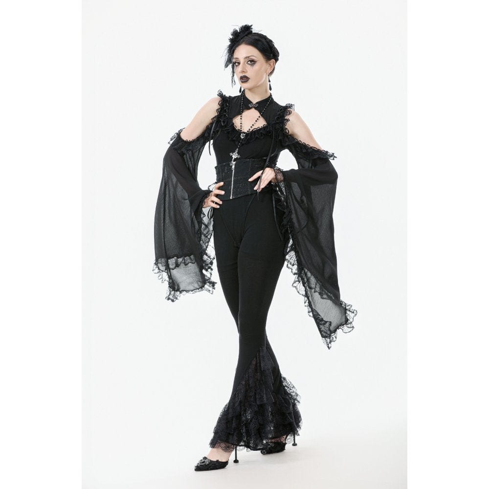 Punk Design Women's Gothic Multilayer Lace Splice Flared Pants