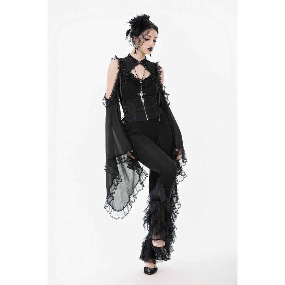 Punk Design Women's Gothic Multilayer Lace Splice Flared Pants