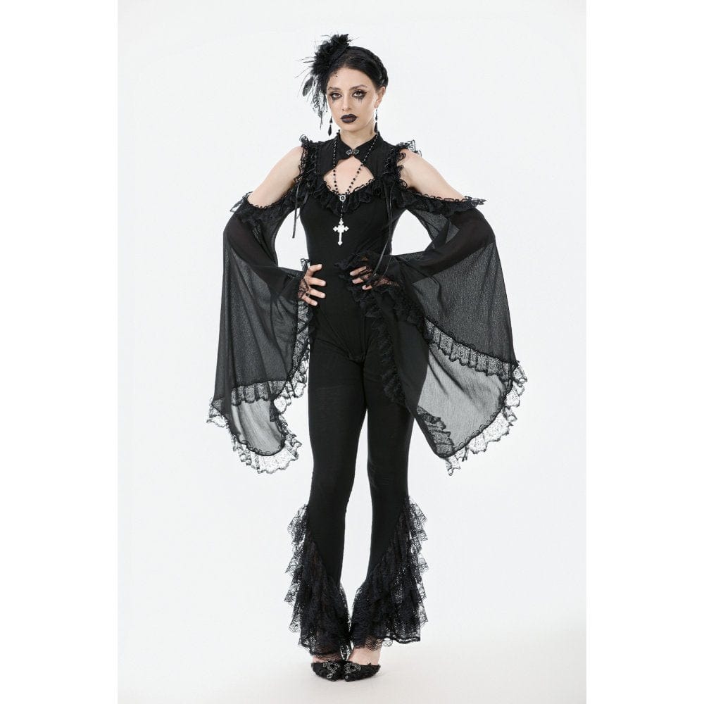 Punk Design Women's Gothic Multilayer Lace Splice Flared Pants