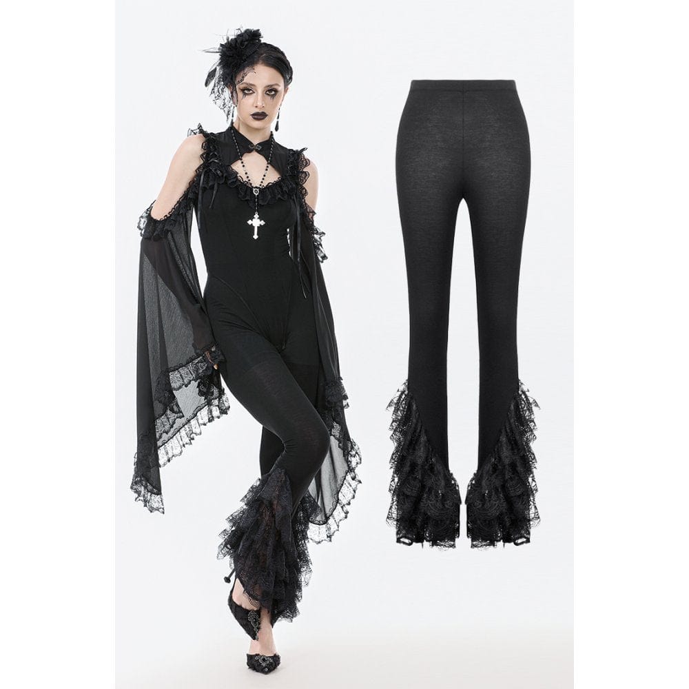 Punk Design Women's Gothic Multilayer Lace Splice Flared Pants