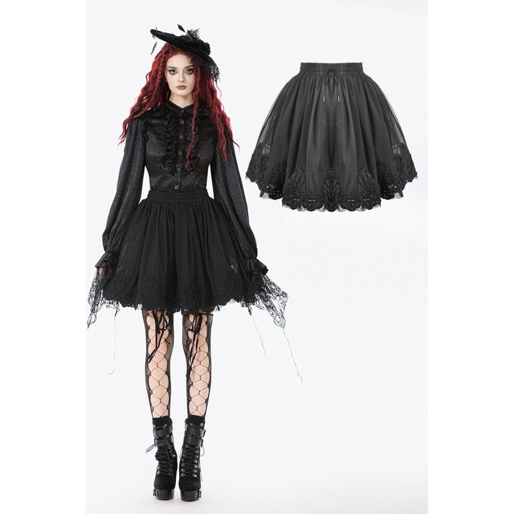 Punk Design Women's Gothic Rose Embroidered Mesh SKirt
