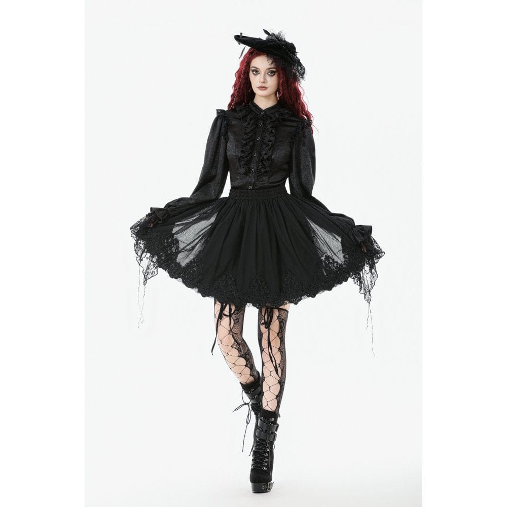 Punk Design Women's Gothic Rose Embroidered Mesh SKirt