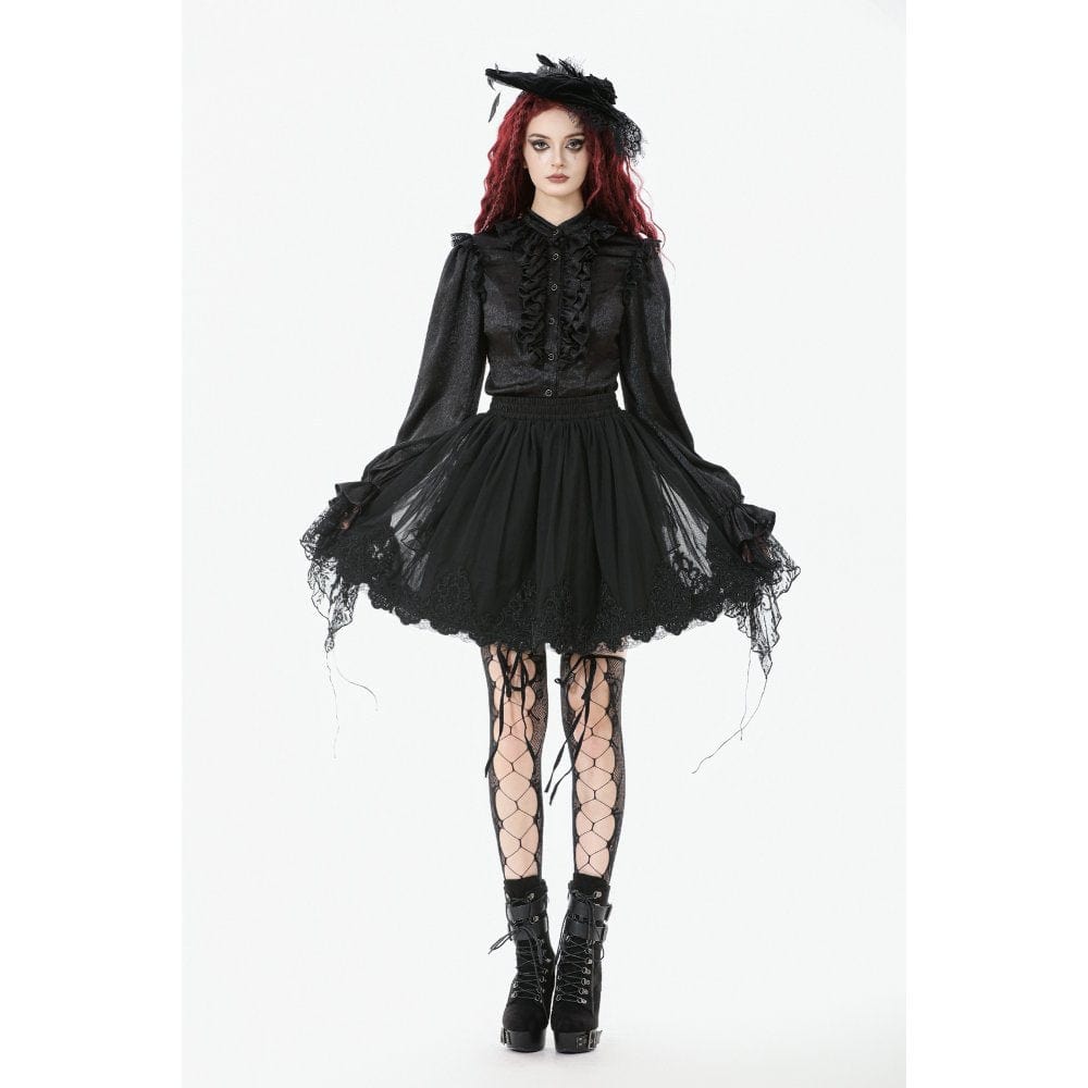 Punk Design Women's Gothic Rose Embroidered Mesh SKirt