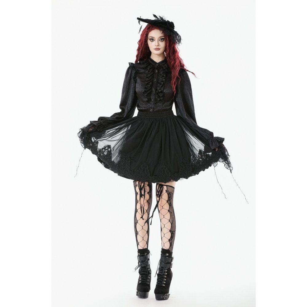Punk Design Women's Gothic Rose Embroidered Mesh SKirt