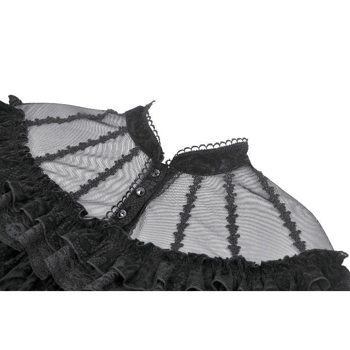 Punk Design Women's Gothic Rose Printed Ruffled Long Sleeved Top