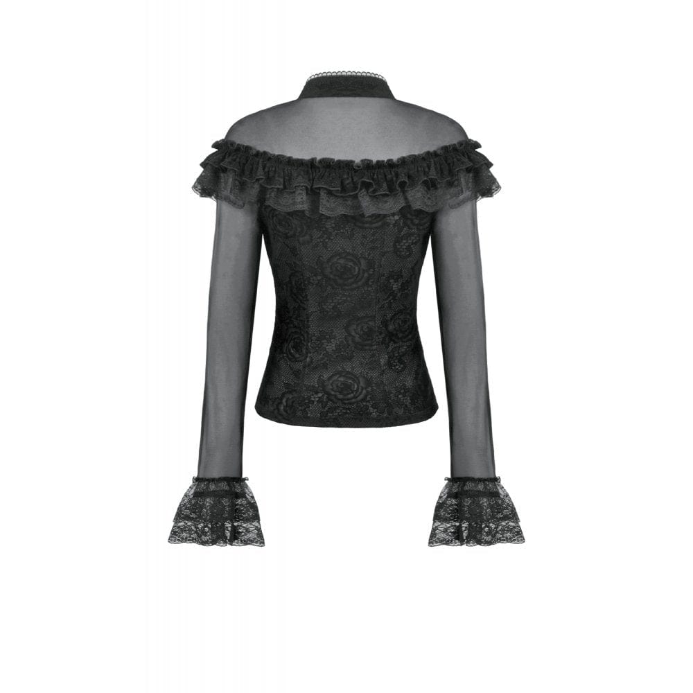 Punk Design Women's Gothic Rose Printed Ruffled Long Sleeved Top