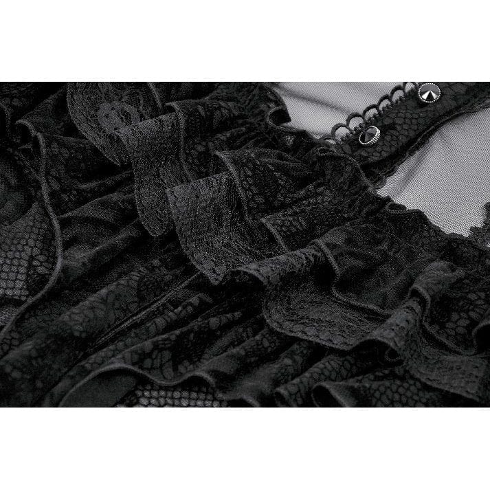 Punk Design Women's Gothic Rose Printed Ruffled Long Sleeved Top