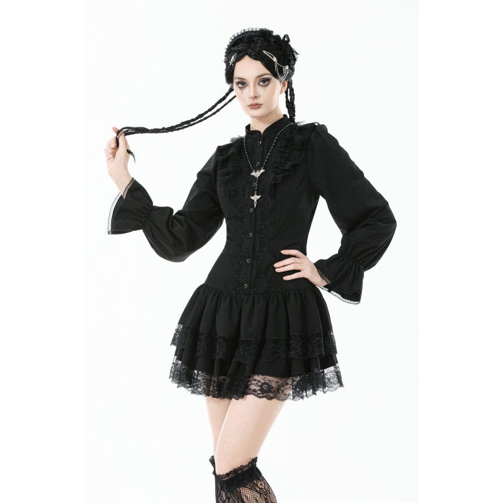 Punk Design Women's Gothic Ruffled Puff Sleeved Dress