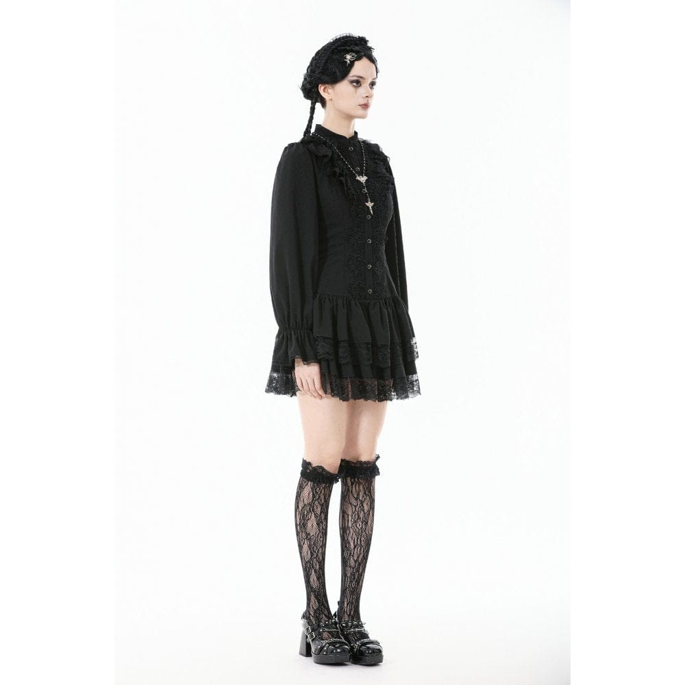 Punk Design Women's Gothic Ruffled Puff Sleeved Dress