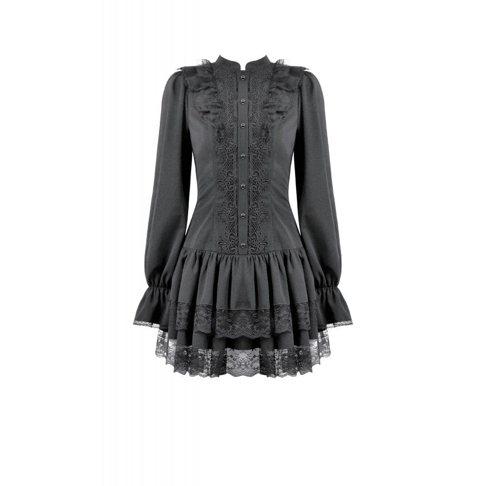 Punk Design Women's Gothic Ruffled Puff Sleeved Dress