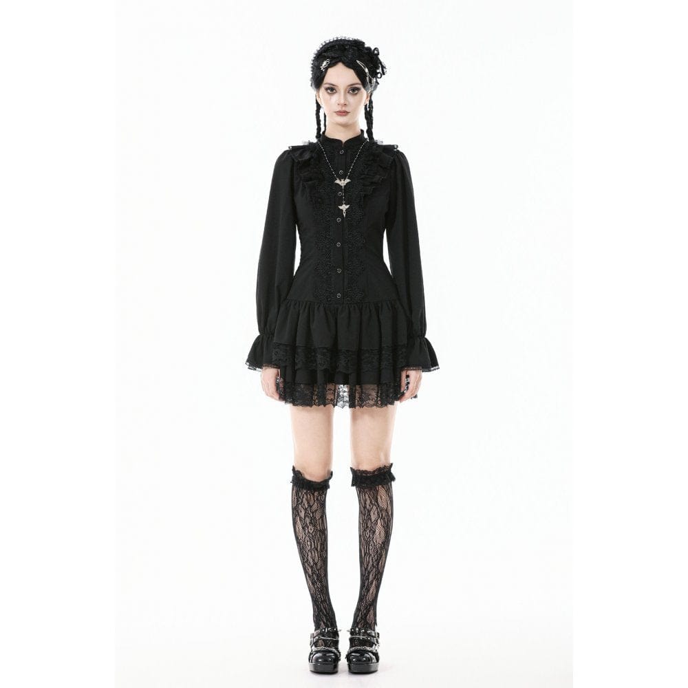 Punk Design Women's Gothic Ruffled Puff Sleeved Dress