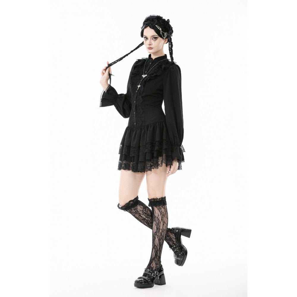 Punk Design Women's Gothic Ruffled Puff Sleeved Dress