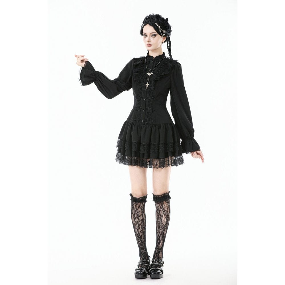 Punk Design Women's Gothic Ruffled Puff Sleeved Dress