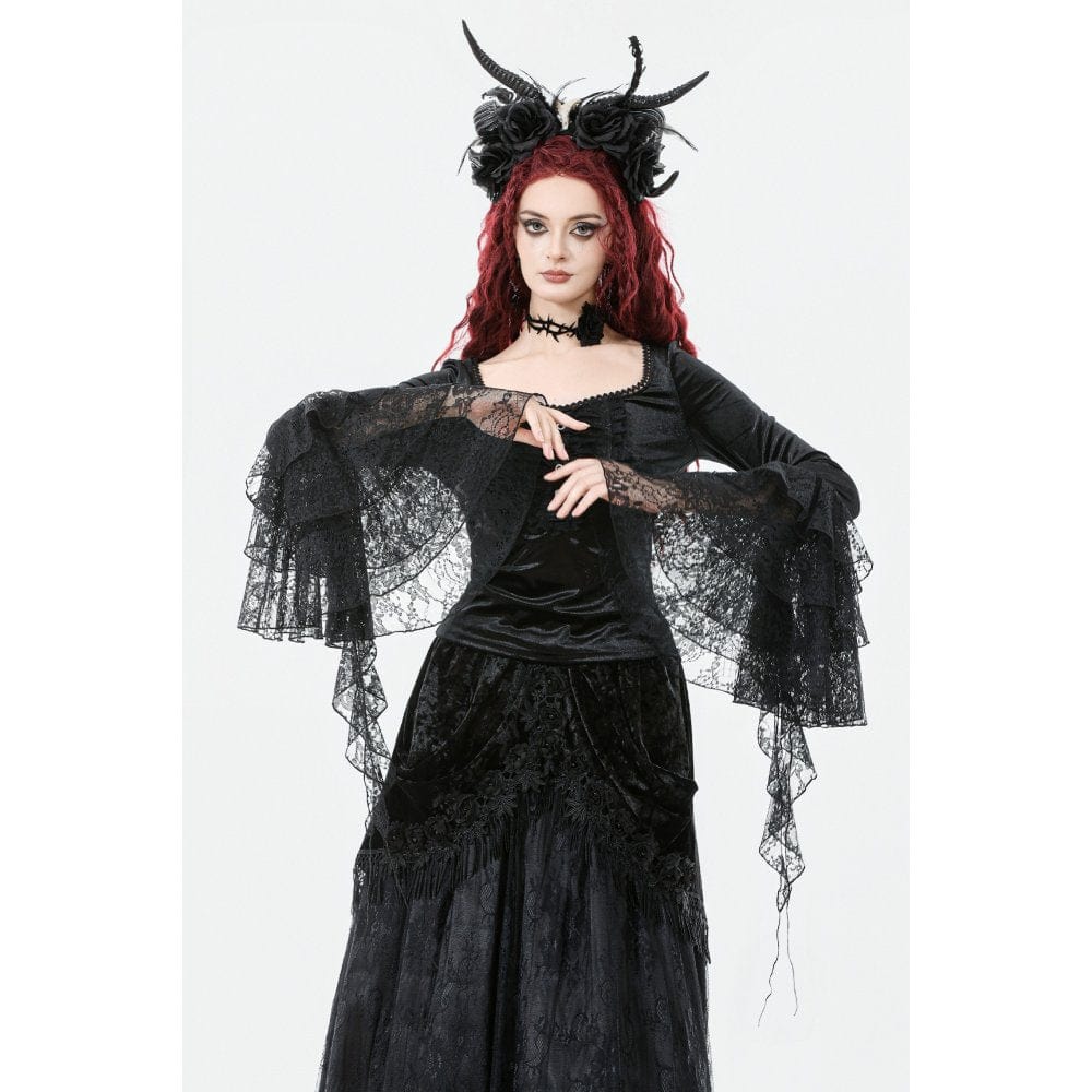 Punk Design Women's Gothic Square-cut Collar Flared Sleeved Velvet Top