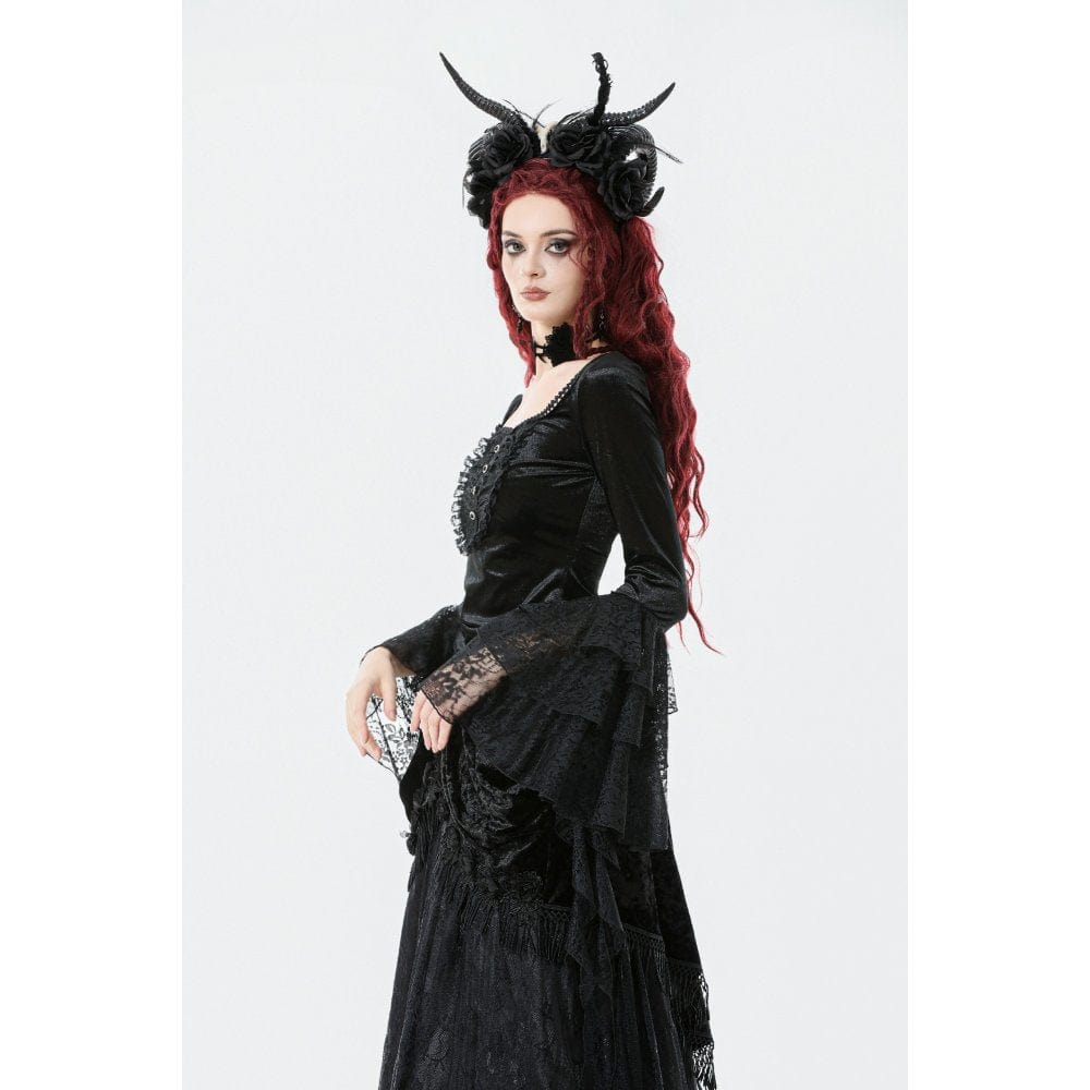 Punk Design Women's Gothic Square-cut Collar Flared Sleeved Velvet Top