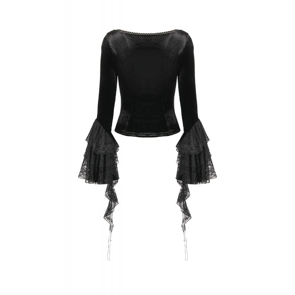 Punk Design Women's Gothic Square-cut Collar Flared Sleeved Velvet Top