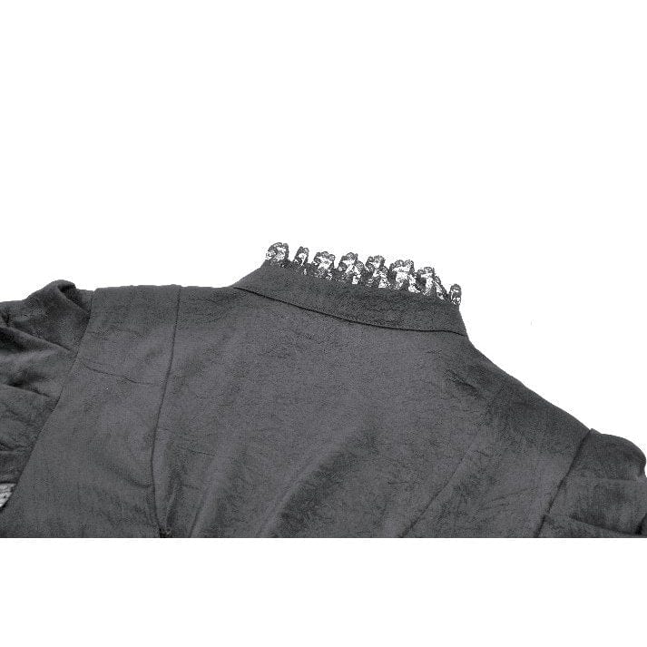 Punk Design Women's Gothic Stand Collar Ruffled Mesh Flared Sleeved Dress