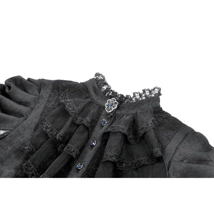 Punk Design Women's Gothic Stand Collar Ruffled Mesh Flared Sleeved Dress