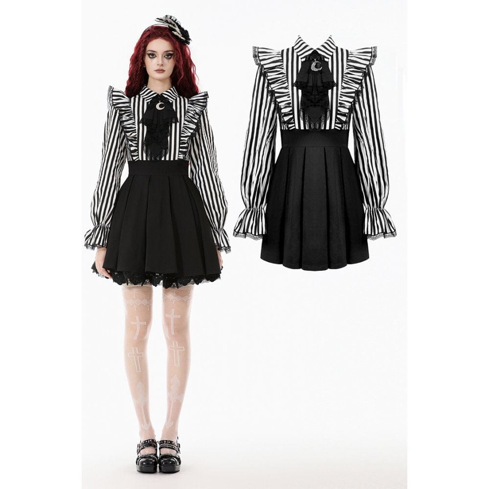 Punk Design Women's Gothic Striped Ruffled Pleated Dress