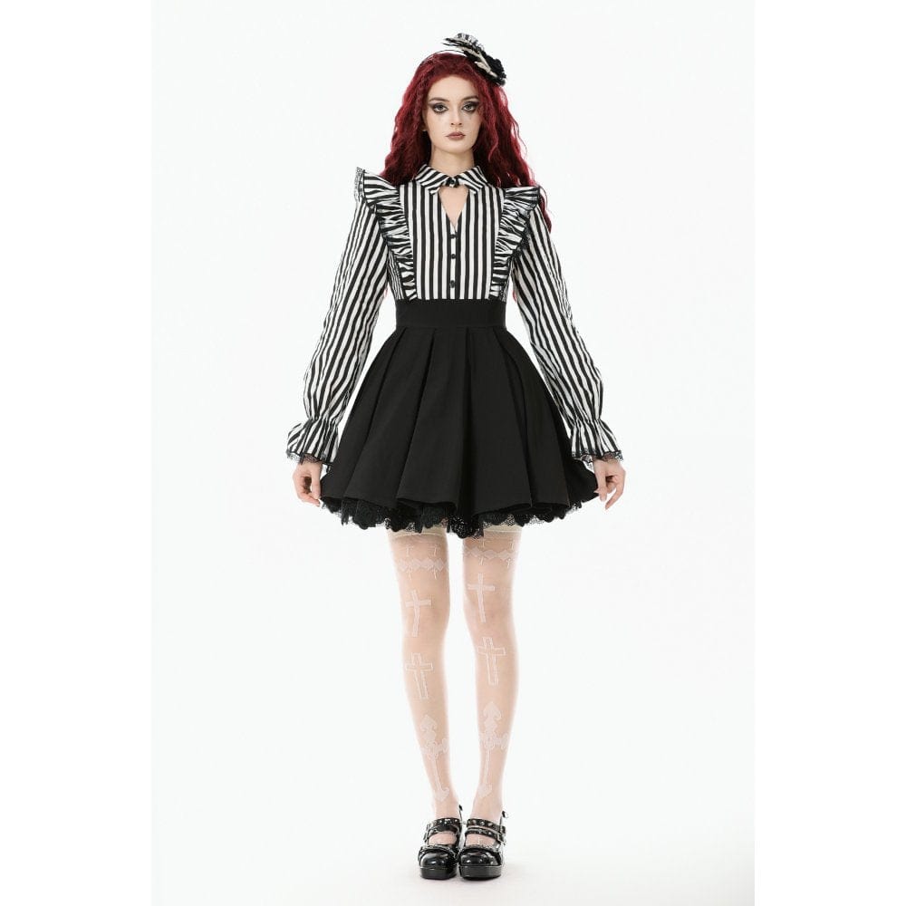 Punk Design Women's Gothic Striped Ruffled Pleated Dress
