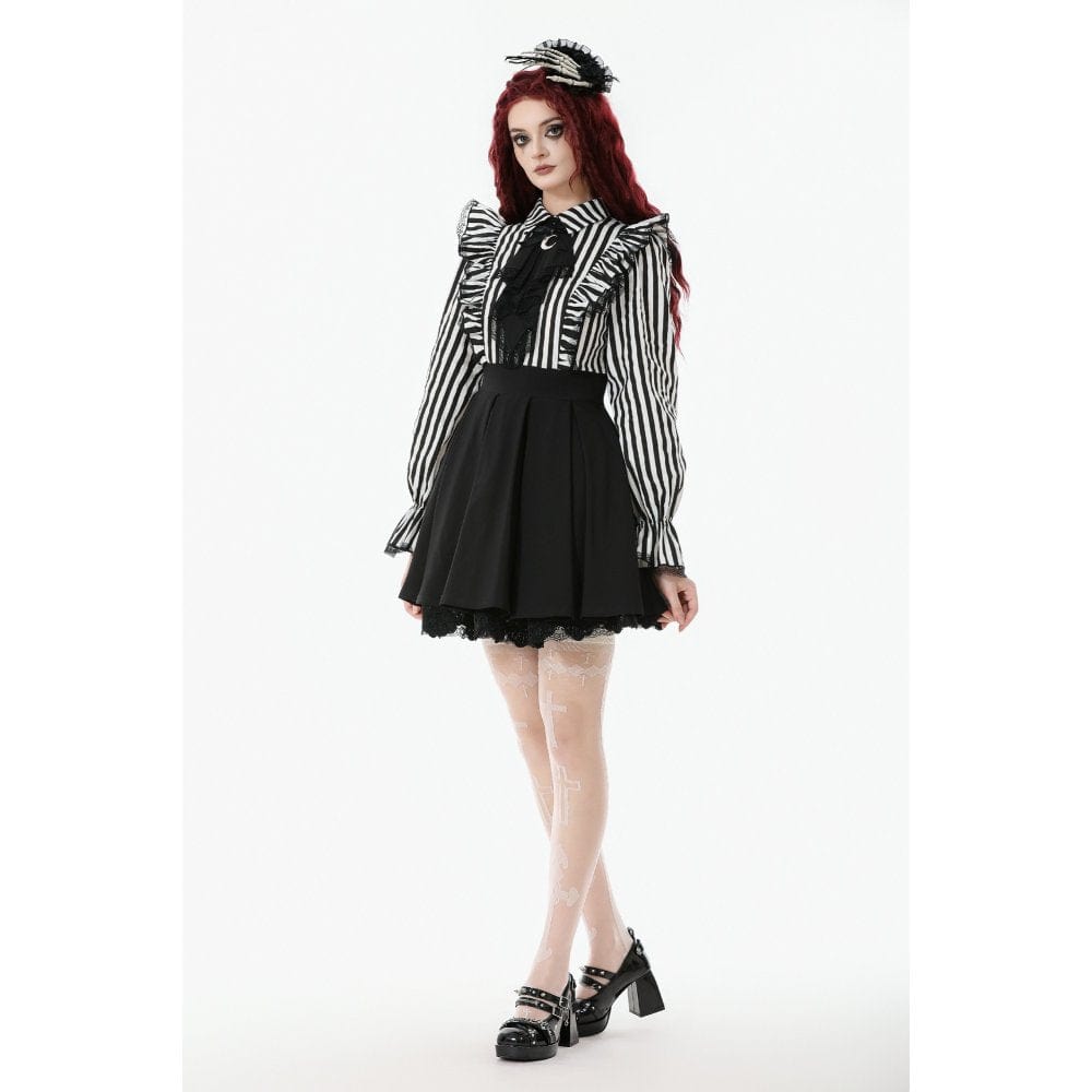 Punk Design Women's Gothic Striped Ruffled Pleated Dress