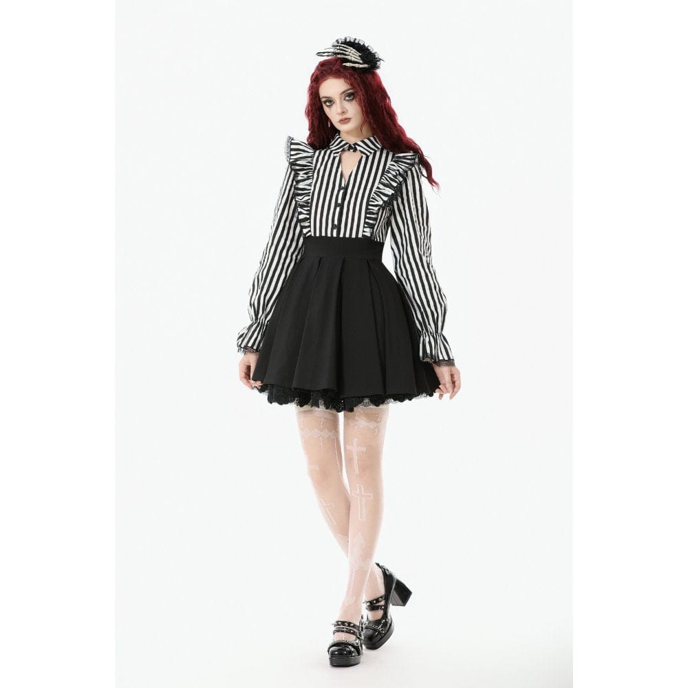 Punk Design Women's Gothic Striped Ruffled Pleated Dress