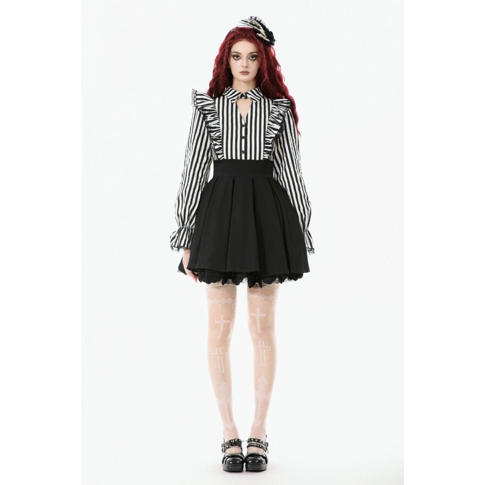 Punk Design Women's Gothic Striped Ruffled Pleated Dress