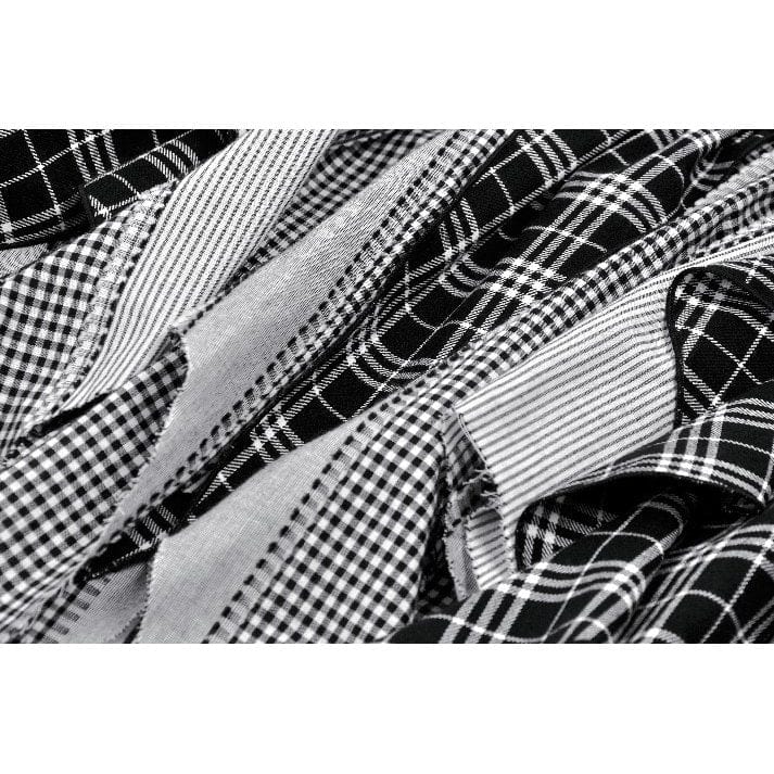 Punk Design Women's Grunge Buckle Strap Irregular Plaid Patchwork Skirt