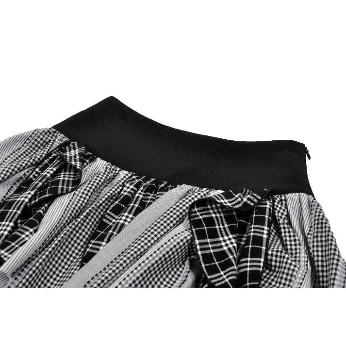 Punk Design Women's Grunge Buckle Strap Irregular Plaid Patchwork Skirt