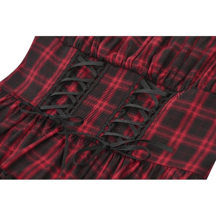 Punk Design Women's Grunge Lace-up Ruched Plaid Cake Dress